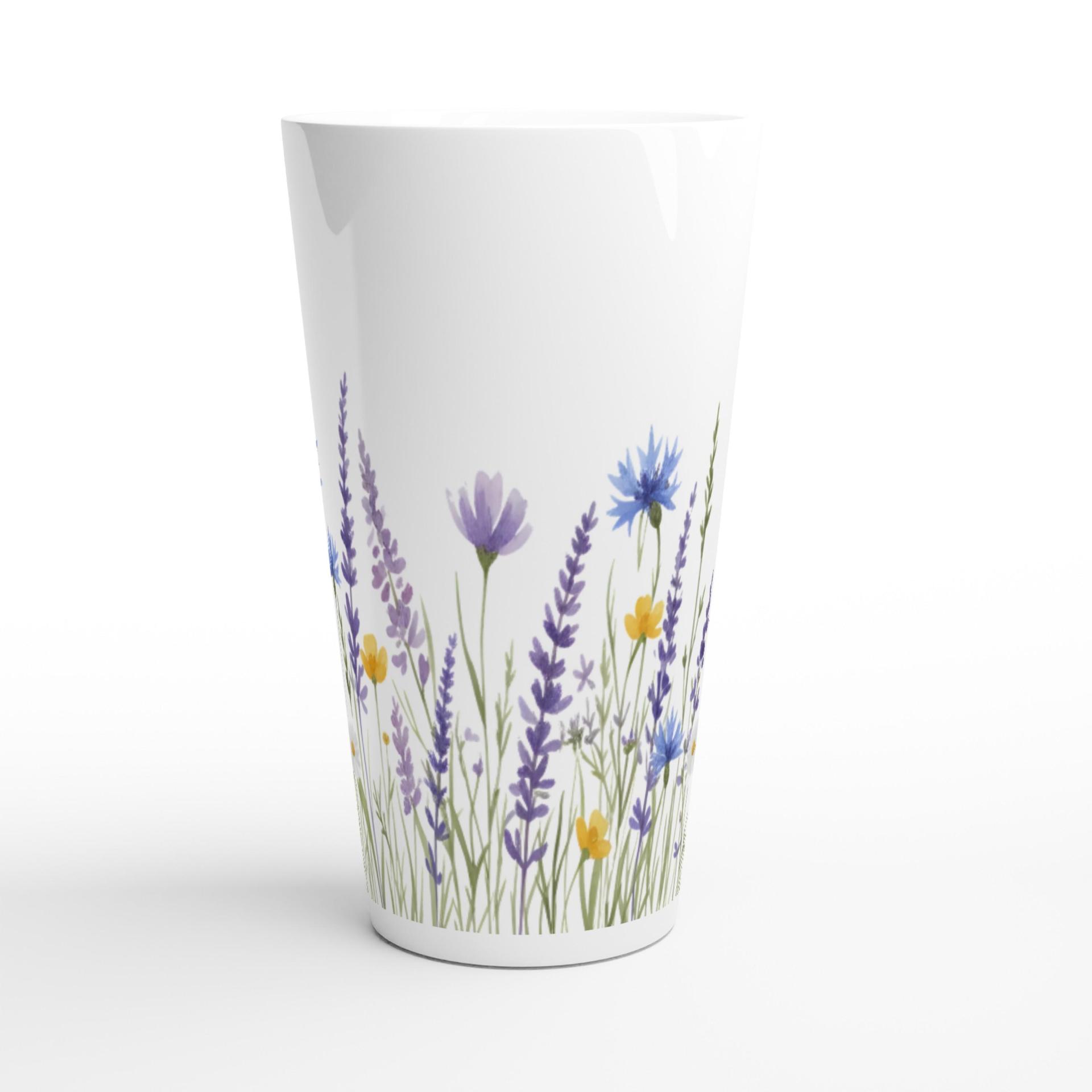 Set of Latte Mugs, Floral Cup Set, 17 oz