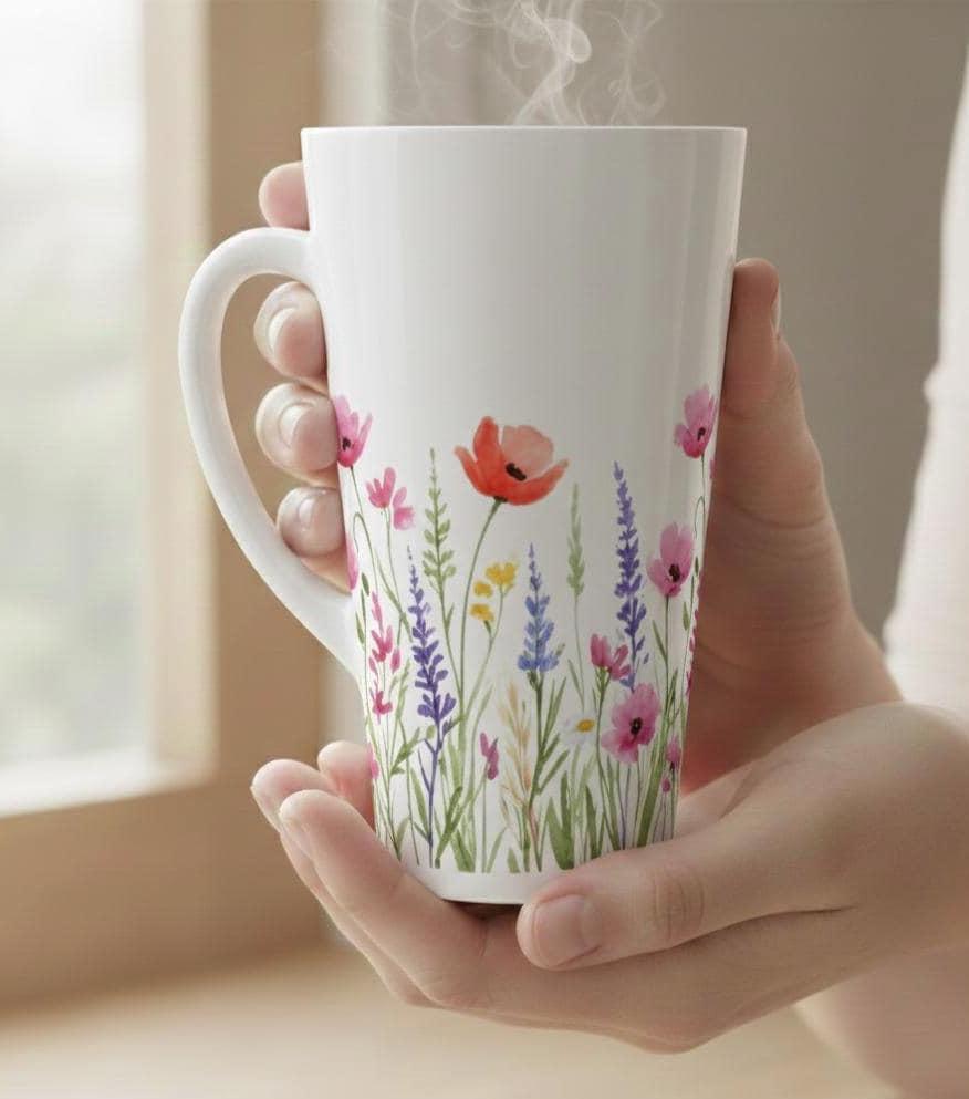 Set of Latte Mugs, Floral Cup Set, 17 oz