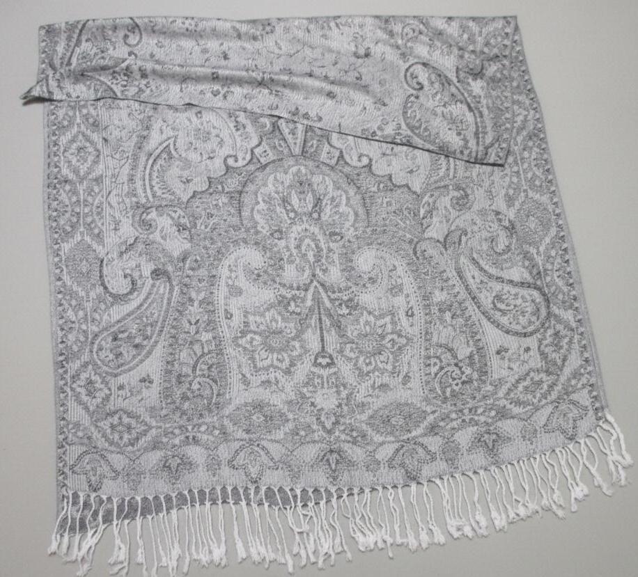 Reversible Soft Pashmina Shawl & Scarf for Women, Jacquard Brocade, Shawl, Sarong or Head Wraps