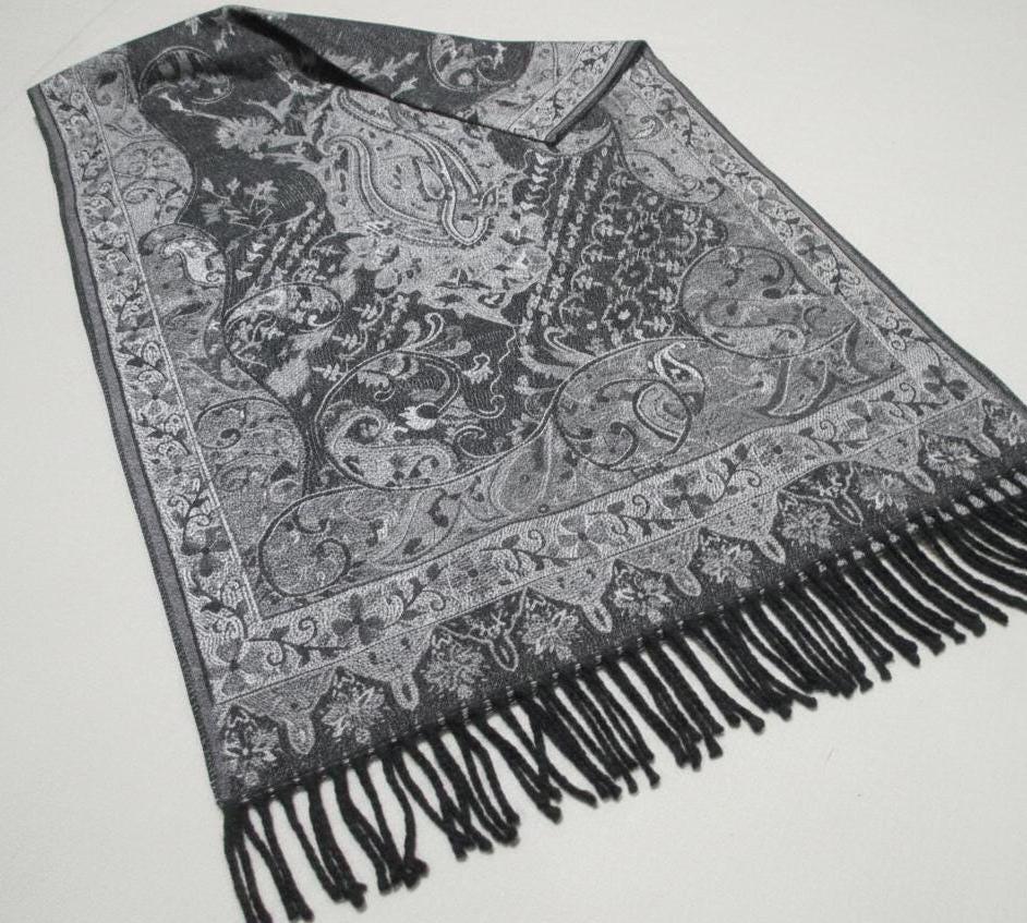 Reversible Soft Pashmina Shawl & Scarf for Women, Jacquard Brocade, Shawl, Sarong or Head Wraps