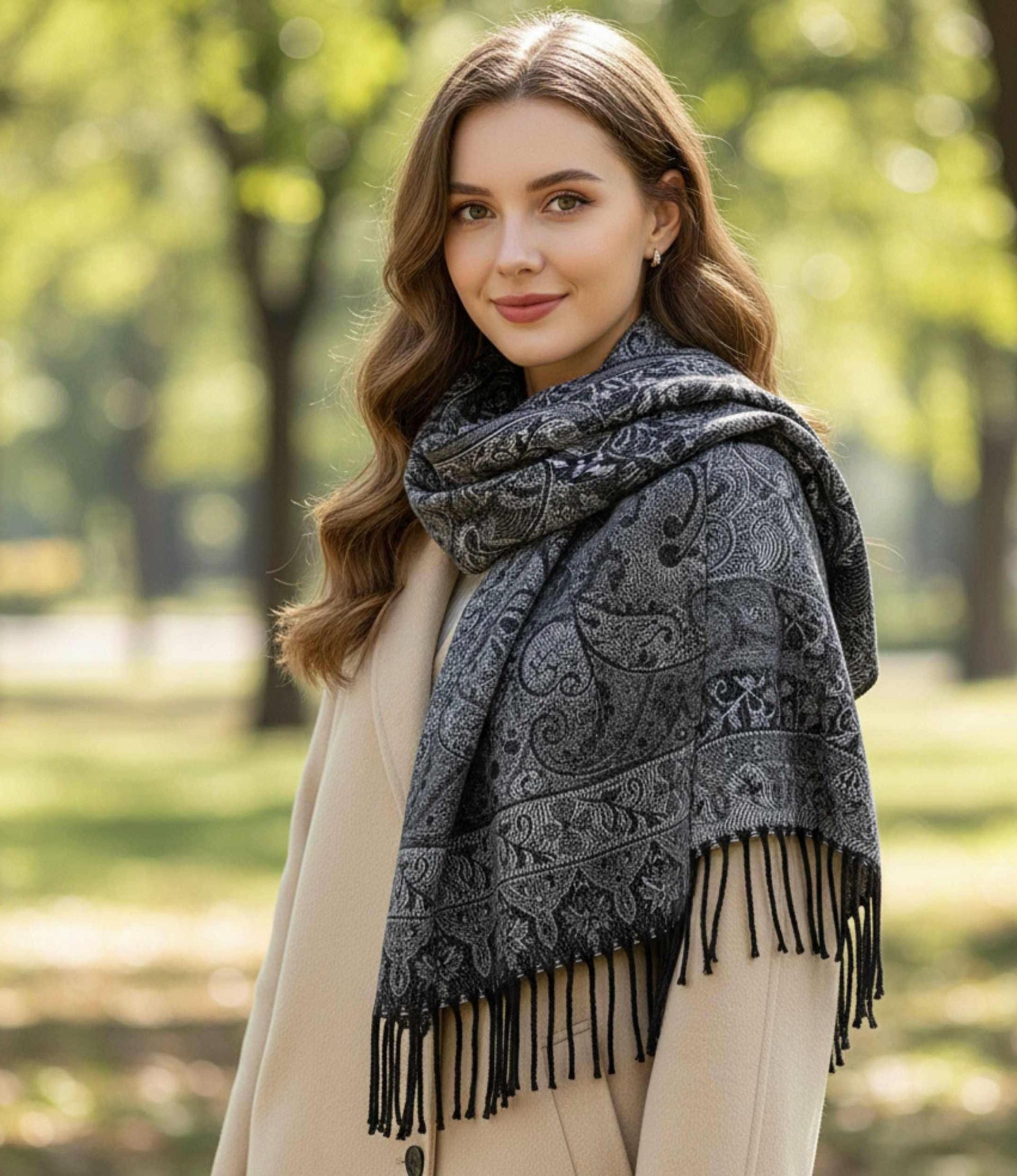 Reversible Soft Pashmina Shawl & Scarf for Women, Jacquard Brocade, Shawl, Sarong or Head Wraps