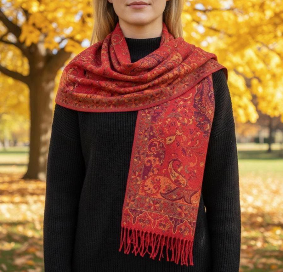 Reversible Soft Pashmina Shawl & Scarf for Women, Jacquard Brocade, Shawl, Sarong or Head Wraps