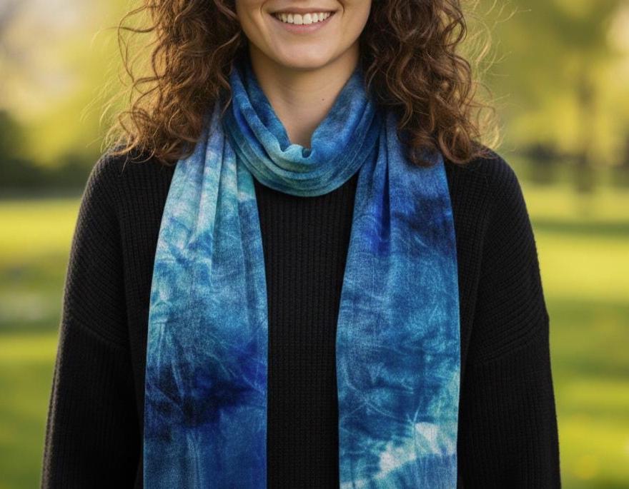 Tie Dye Velvet Scarf, Blue and Green, Aqua and Turquoise