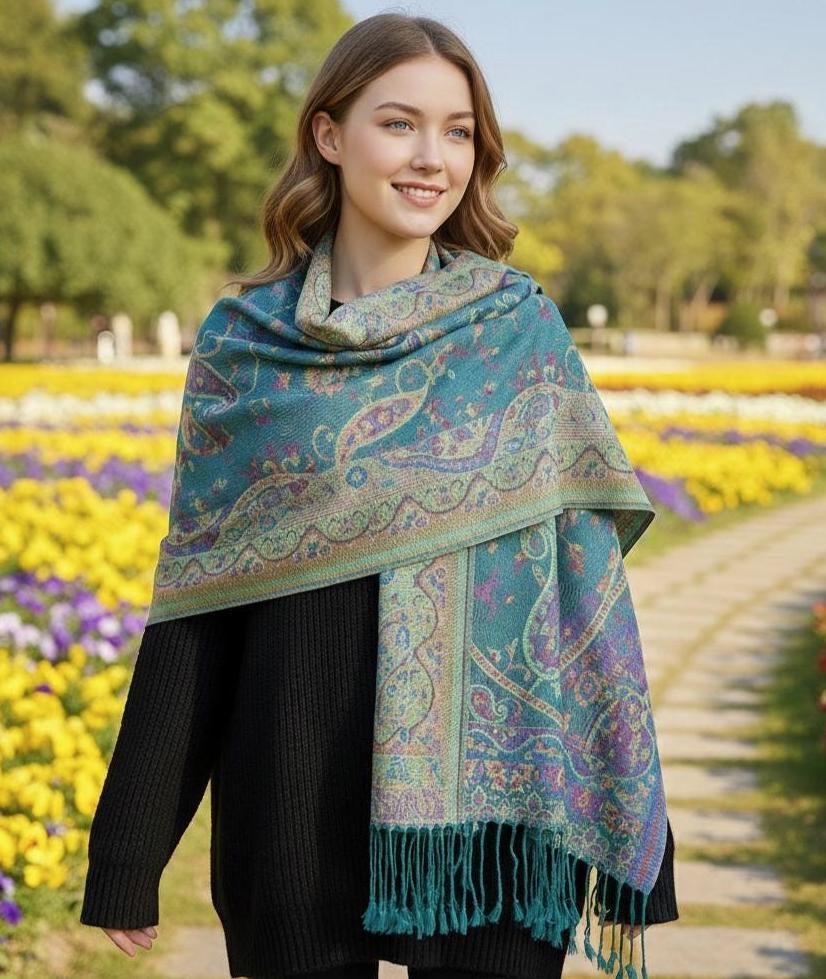 Soft Pashmina Shawl & Scarf for Women, Jacquard Brocade, Shawl, Sarong or Head Wraps