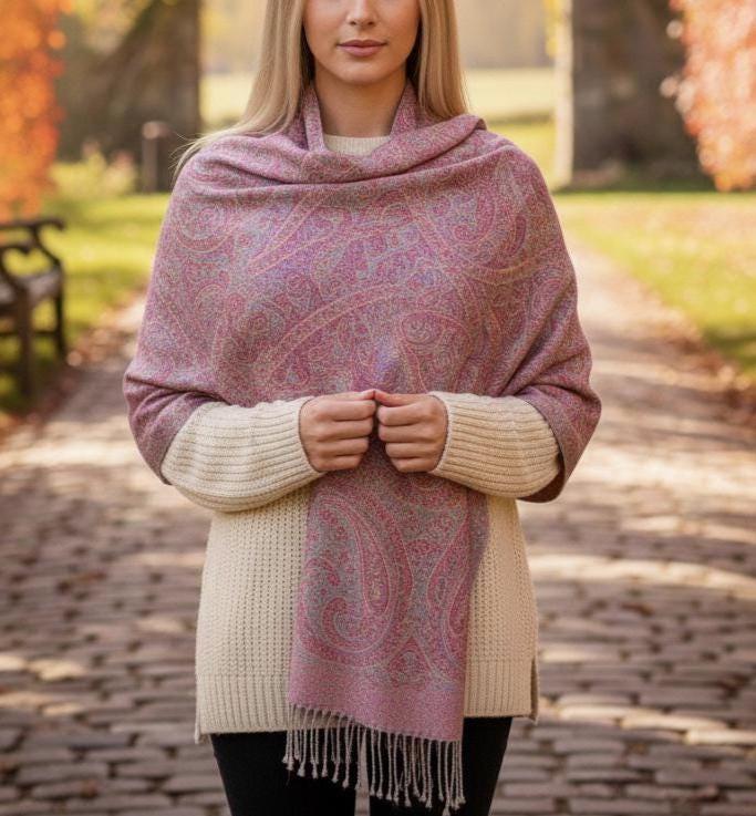 Soft Pashmina Shawl & Scarf for Women, Jacquard Brocade, Shawl, Sarong or Head Wraps