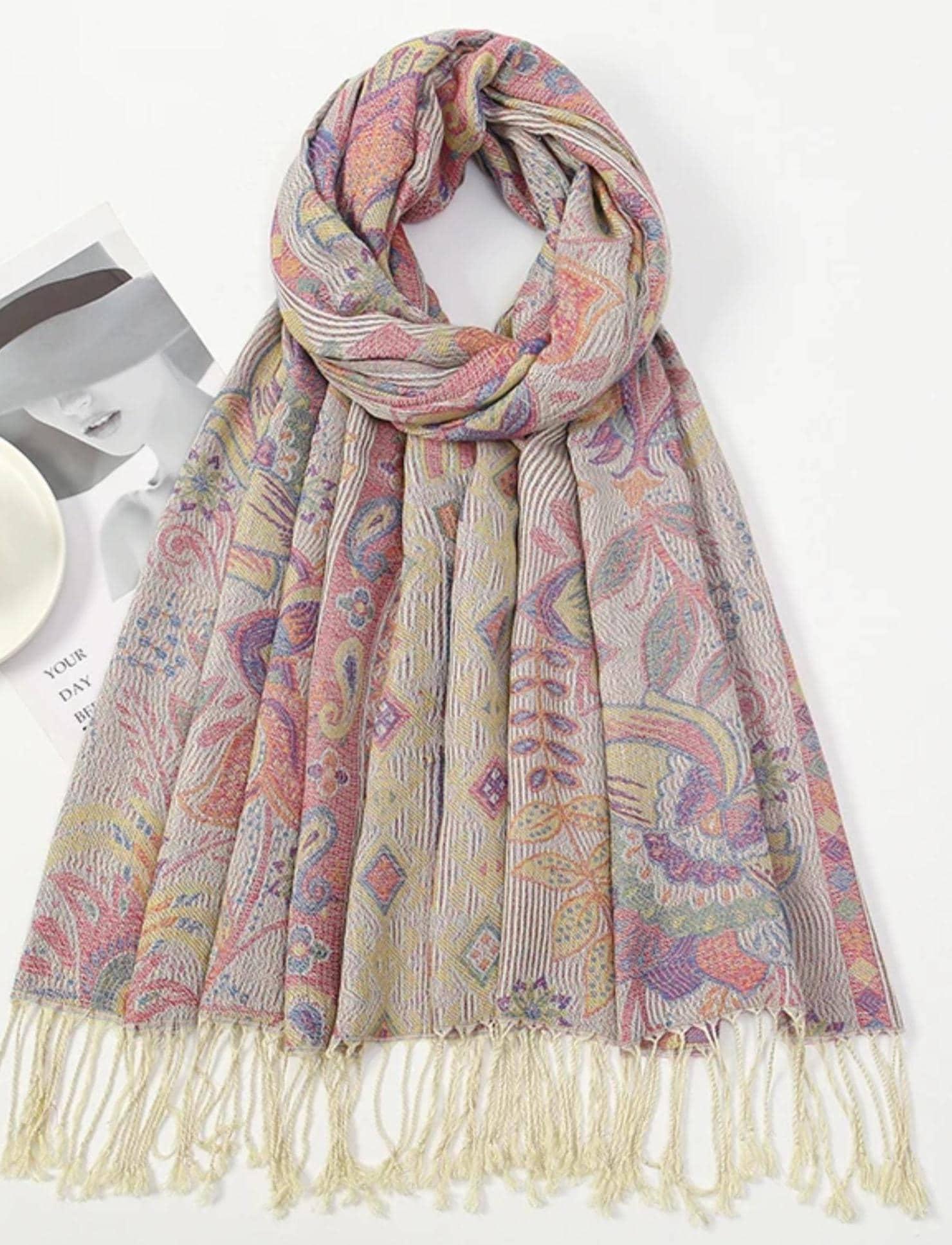 Soft Pashmina Shawl & Scarf for Women, Jacquard Brocade, Shawl, Sarong or Head Wraps