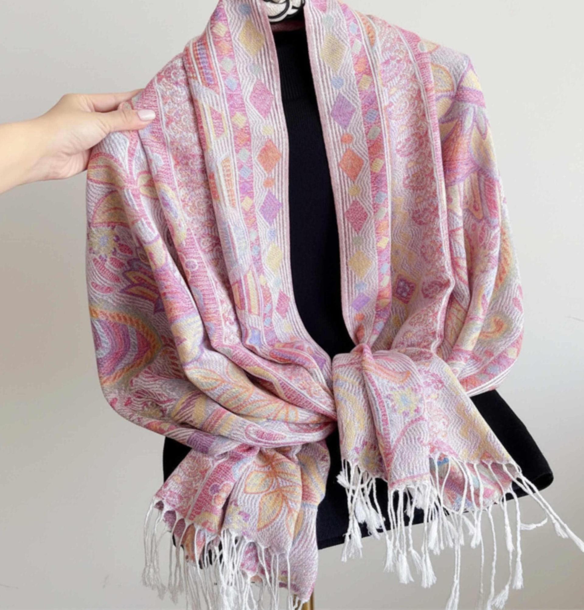 Soft Pashmina Shawl & Scarf for Women, Jacquard Brocade, Shawl, Sarong or Head Wraps