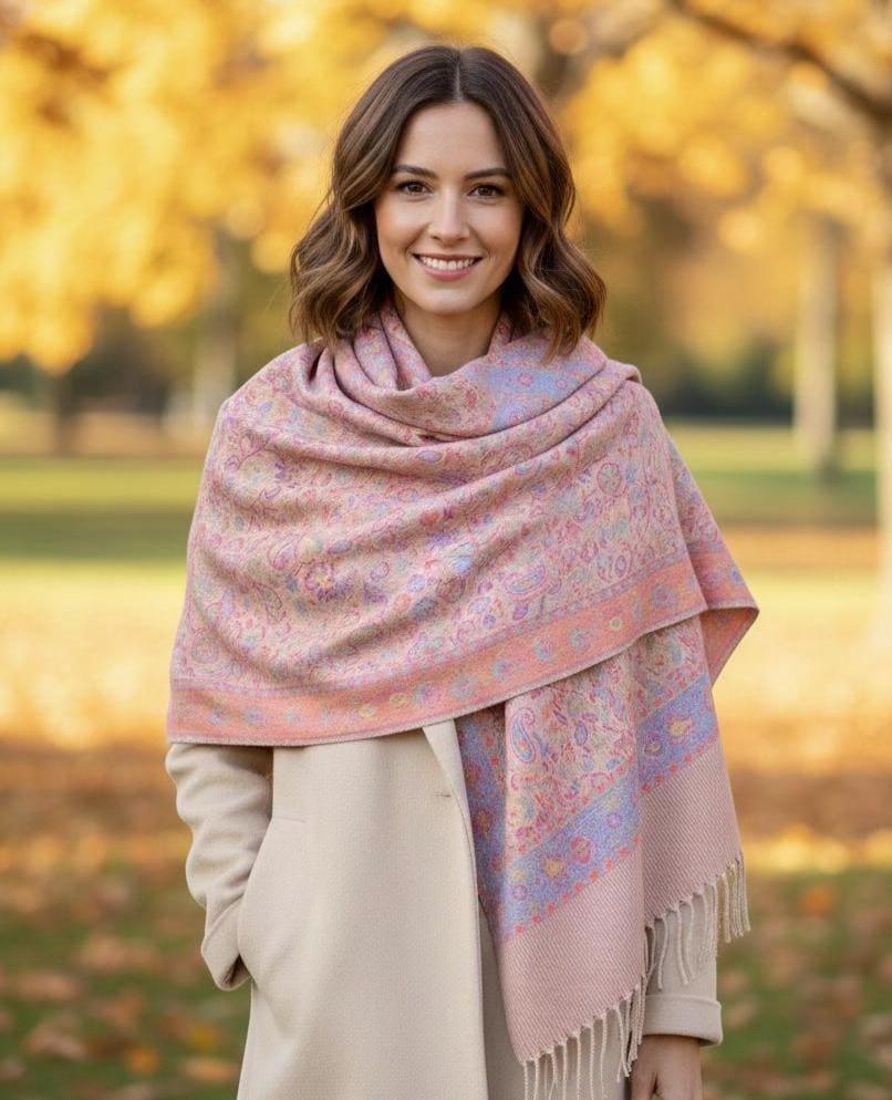 Reversible Soft Pashmina Shawl & Scarf for Women, Jacquard Brocade, Shawl, Sarong or Head Wraps