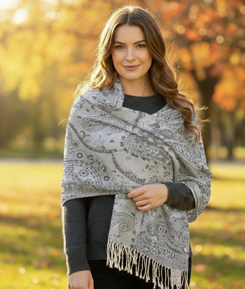 Soft Pashmina Shawl & Scarf for Women, Jacquard Brocade, Shawl, Sarong or Head Wraps