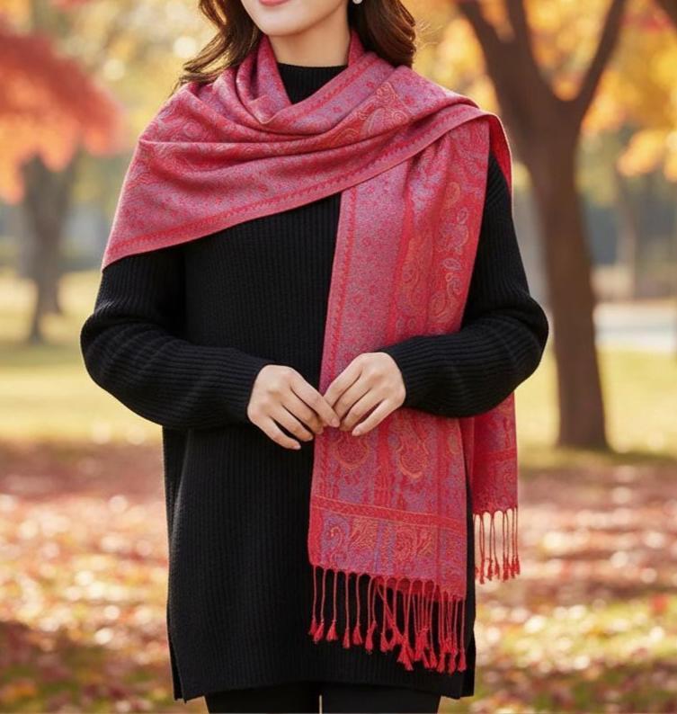 Reversible Soft Pashmina Shawl & Scarf for Women, Jacquard Brocade, Shawl, Sarong or Head Wraps