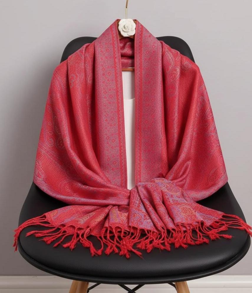 Reversible Soft Pashmina Shawl & Scarf for Women, Jacquard Brocade, Shawl, Sarong or Head Wraps
