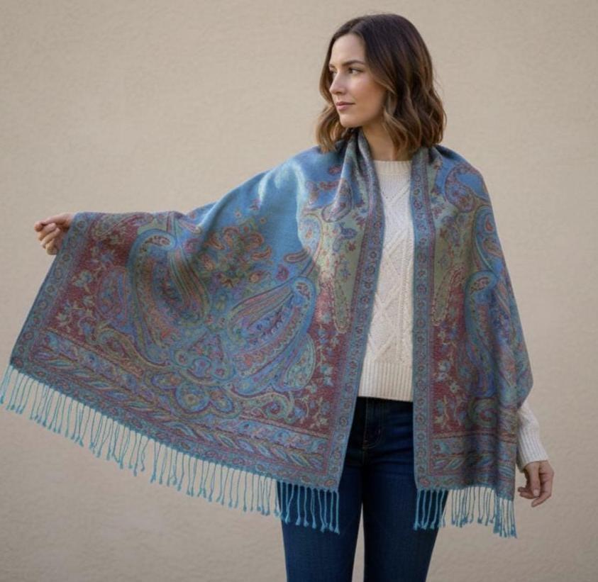 Soft Pashmina Shawl & Scarf for Women, Jacquard Brocade, Shawl, Sarong or Head Wraps