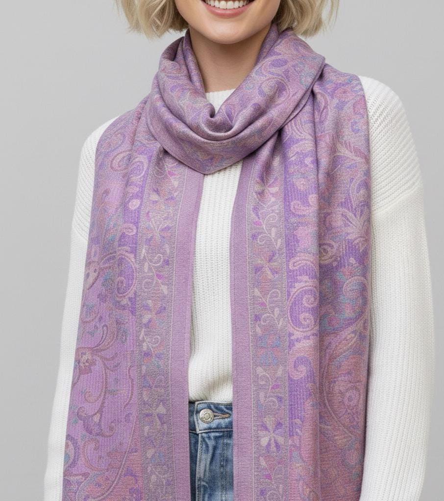Reversible Soft Pashmina Shawl & Scarf for Women, Jacquard Brocade, Shawl, Sarong or Head Wraps