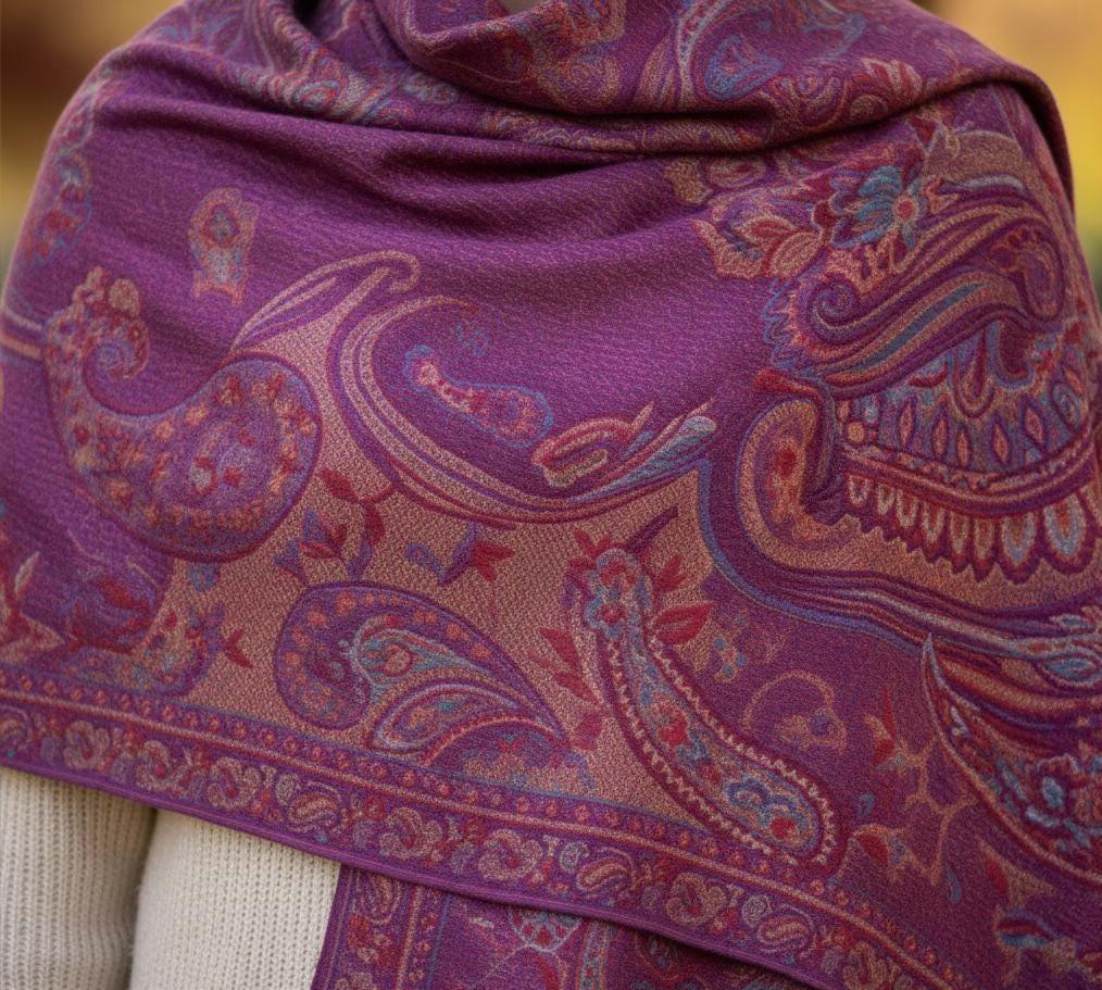 Reversible Soft Pashmina Shawl & Scarf for Women, Jacquard Brocade, Shawl, Sarong or Head Wraps