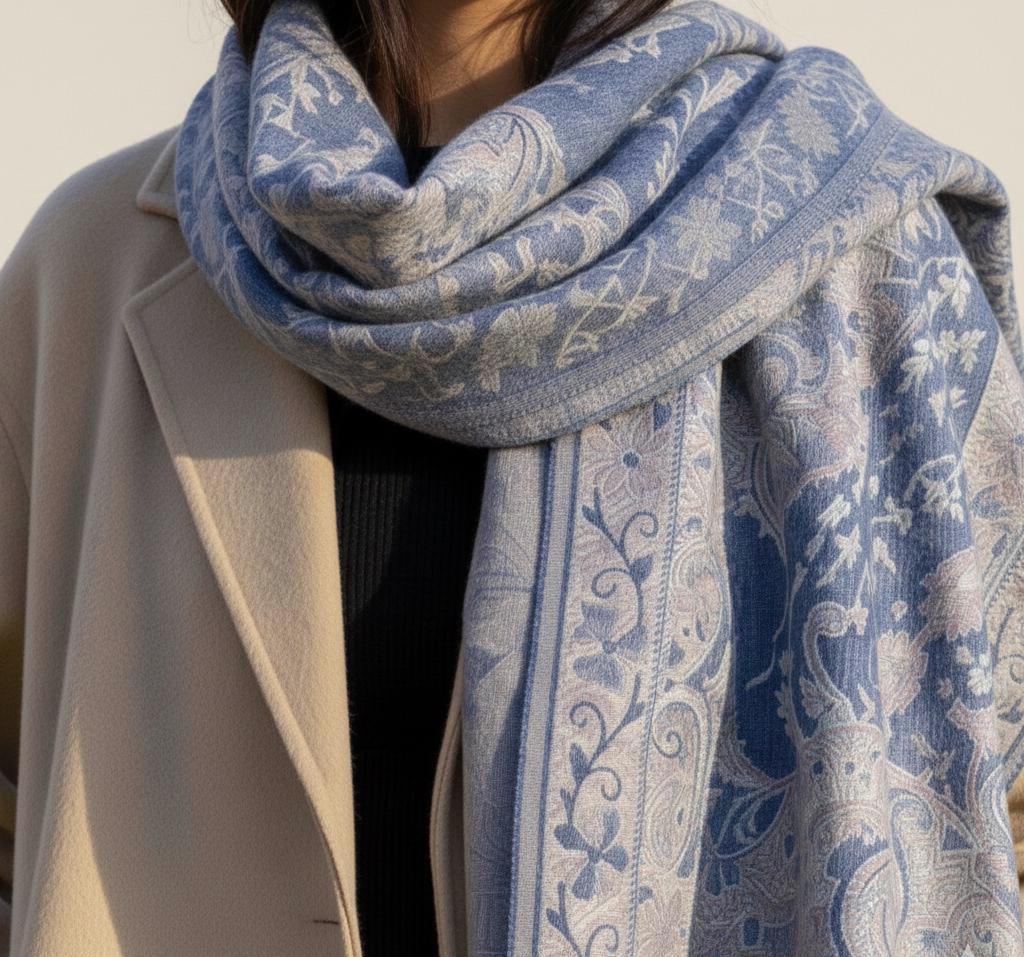 Reversible Soft Pashmina Shawl & Scarf for Women, Jacquard Brocade, Shawl, Sarong or Head Wraps