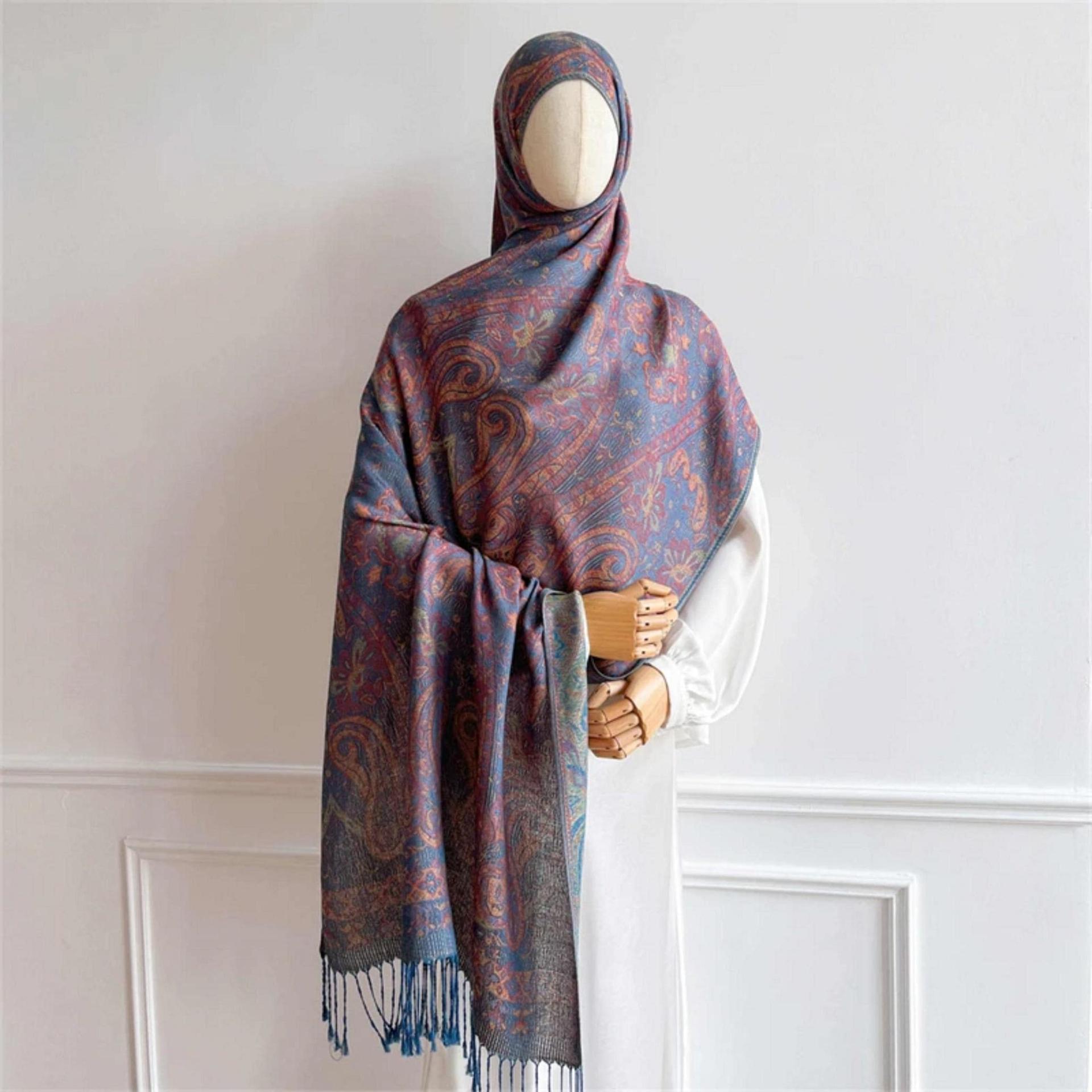 Reversible Soft Pashmina Shawl & Scarf for Women, Jacquard Brocade, Shawl, Sarong or Head Wraps