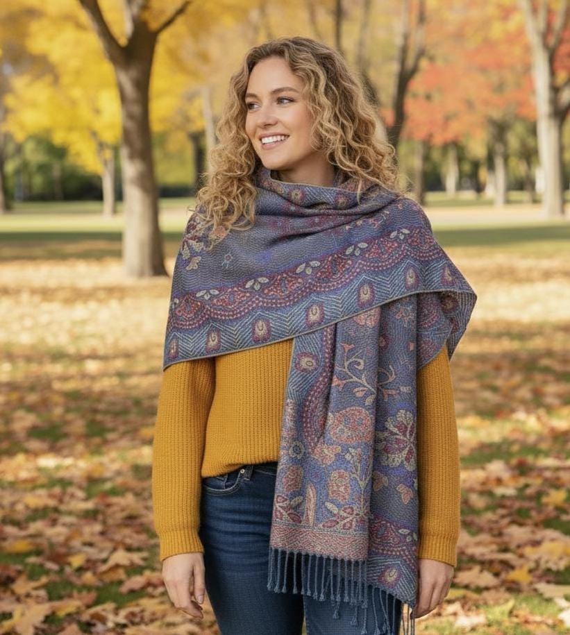 Soft Pashmina Shawl & Scarf for Women, Jacquard Brocade, Shawl, Sarong or Head Wraps