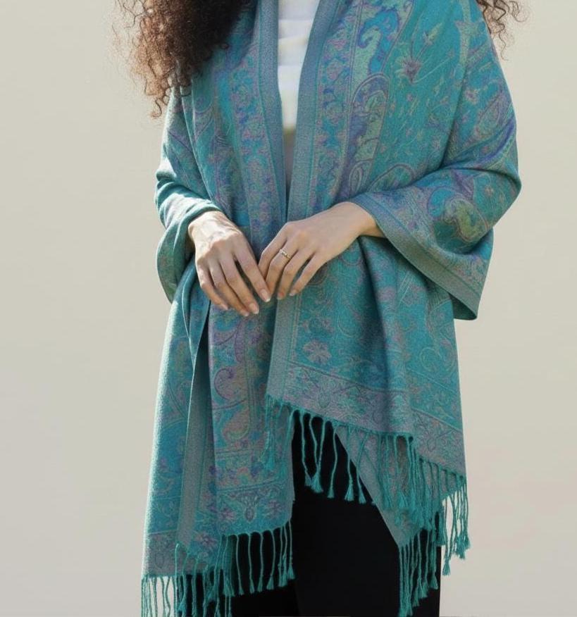 Reversible Soft Pashmina Shawl & Scarf for Women, Jacquard Brocade, Shawl, Sarong or Head Wraps