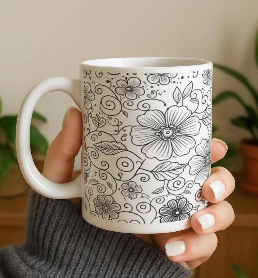 Floral Cups -  Large and Small Ceramic Mugs