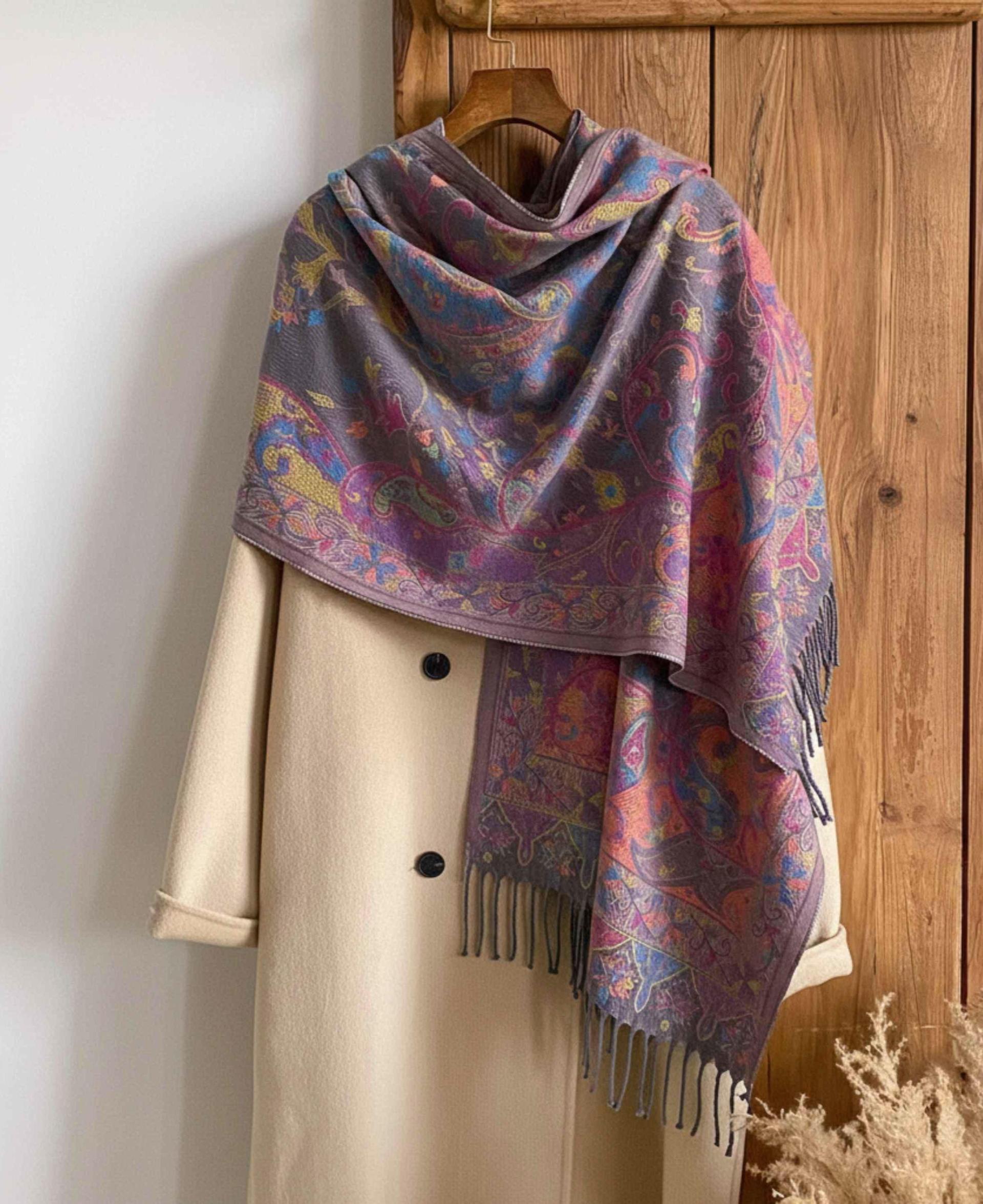 Soft Pashmina Shawl & Scarf for Women, Jacquard Brocade, Shawl, Sarong or Head Wraps