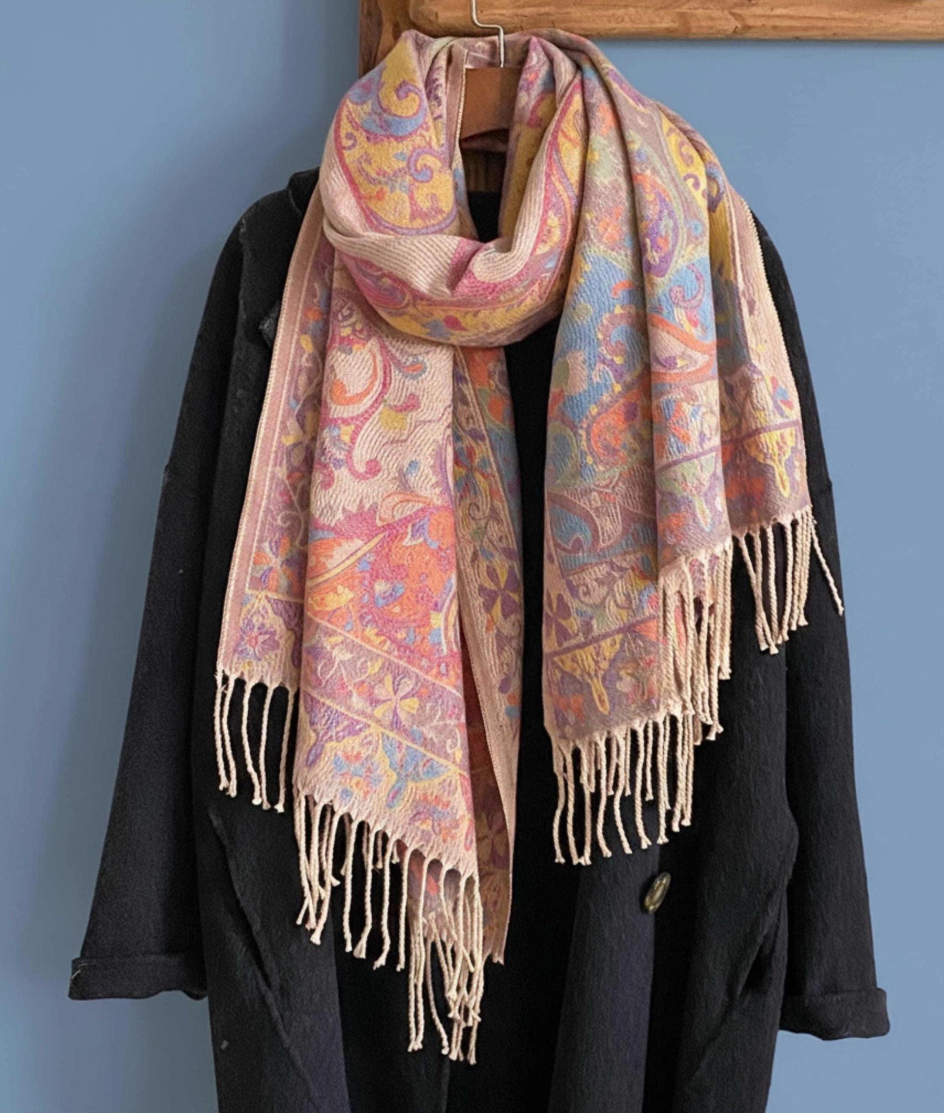 Reversible Soft Pashmina Shawl & Scarf for Women, Jacquard Brocade, Shawl, Sarong or Head Wraps
