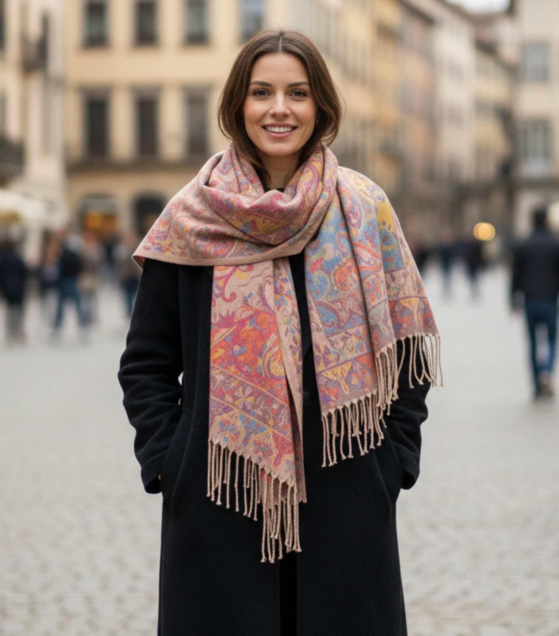 Reversible Soft Pashmina Shawl & Scarf for Women, Jacquard Brocade, Shawl, Sarong or Head Wraps