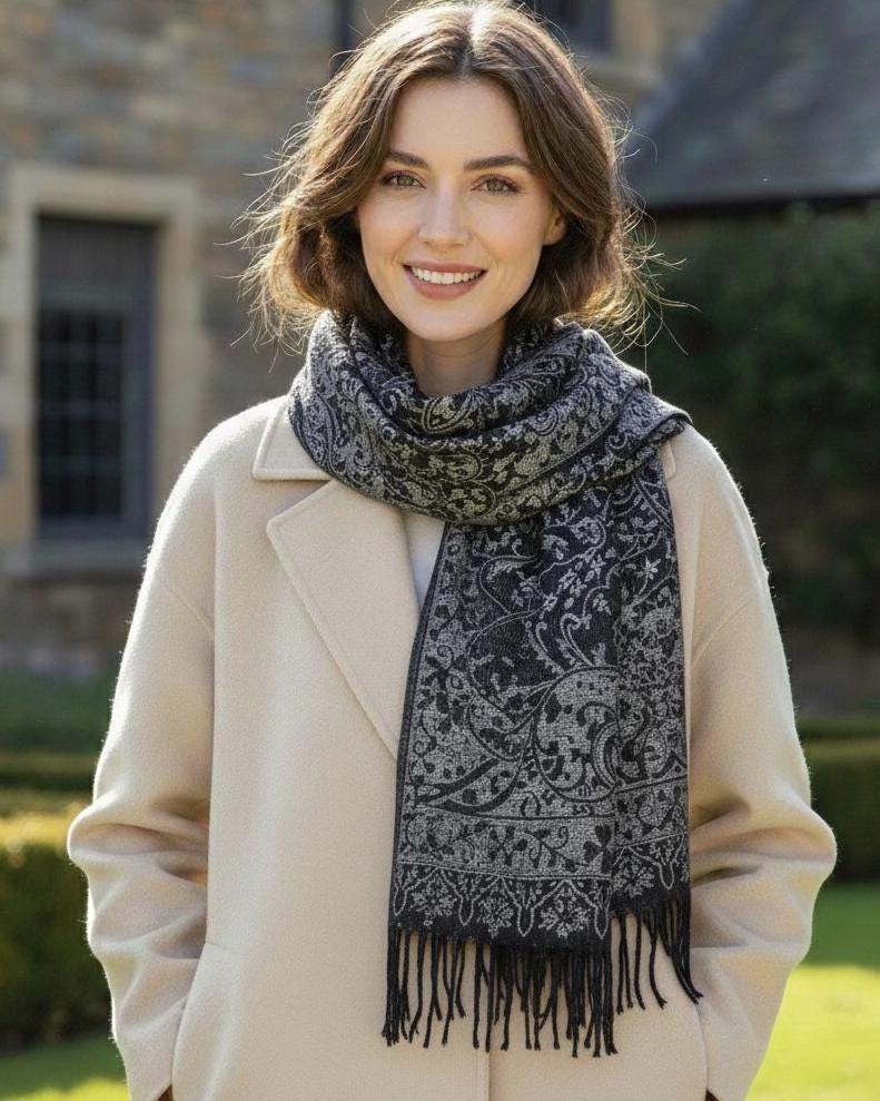 Reversible Soft Pashmina Shawl & Scarf for Women, Jacquard Brocade, Shawl, Sarong or Head Wraps