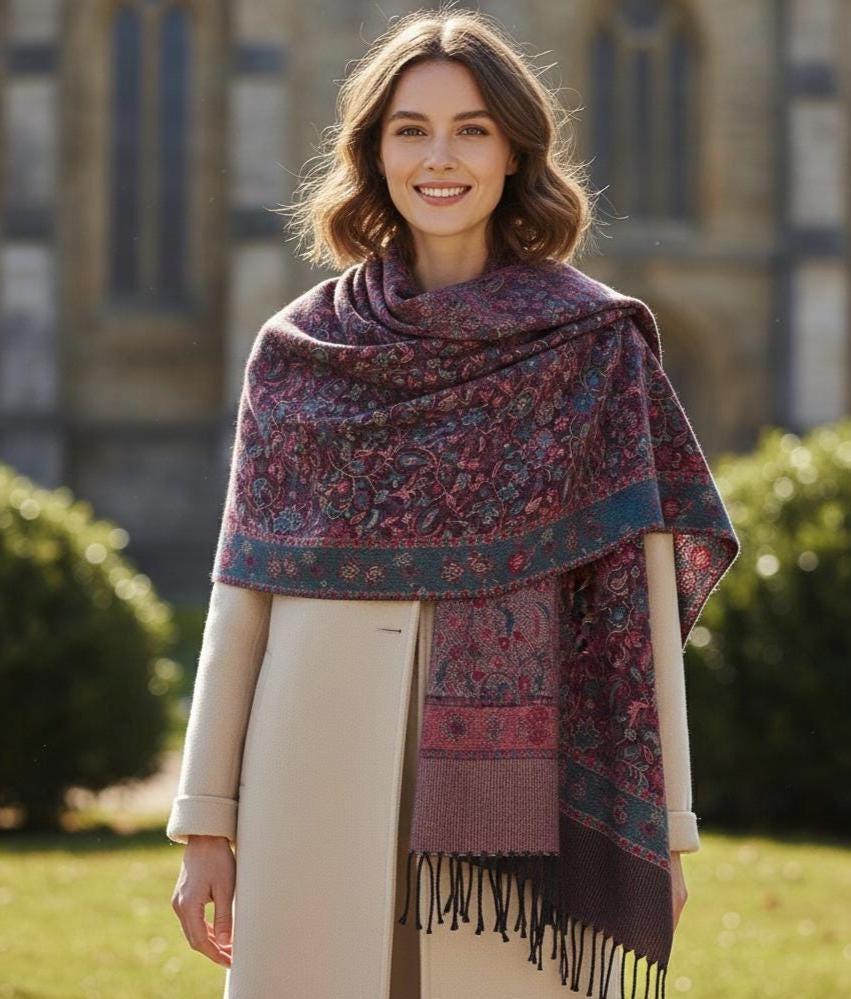 Reversible Soft Pashmina Shawl & Scarf for Women, Jacquard Brocade, Shawl, Sarong or Head Wraps