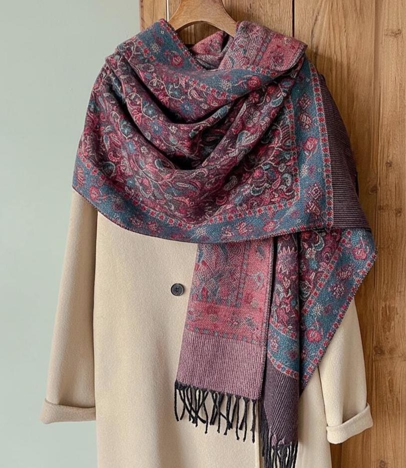 Reversible Soft Pashmina Shawl & Scarf for Women, Jacquard Brocade, Shawl, Sarong or Head Wraps