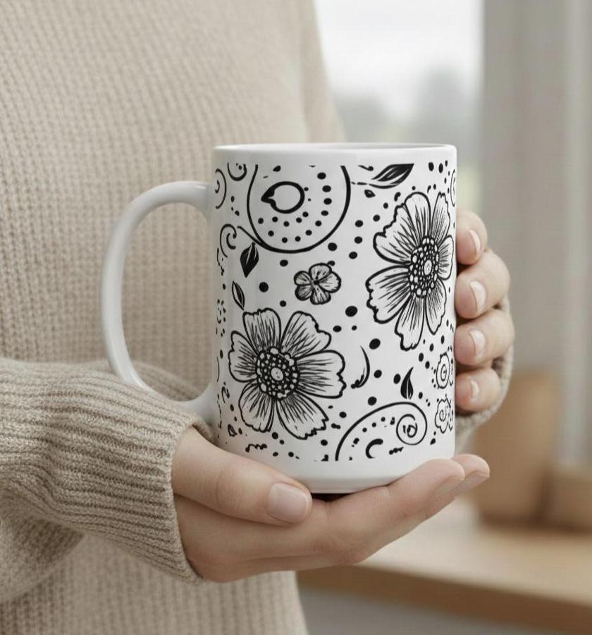 Floral Cups -  Large and Small Ceramic Mugs