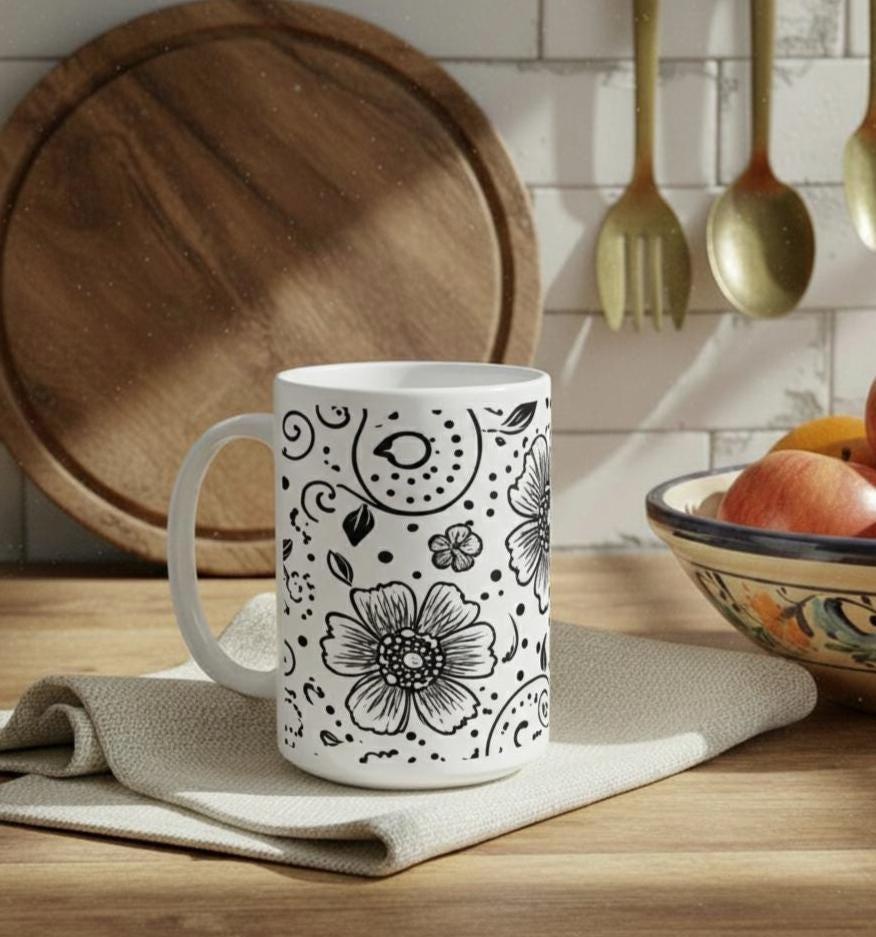 Floral Cups -  Large and Small Ceramic Mugs
