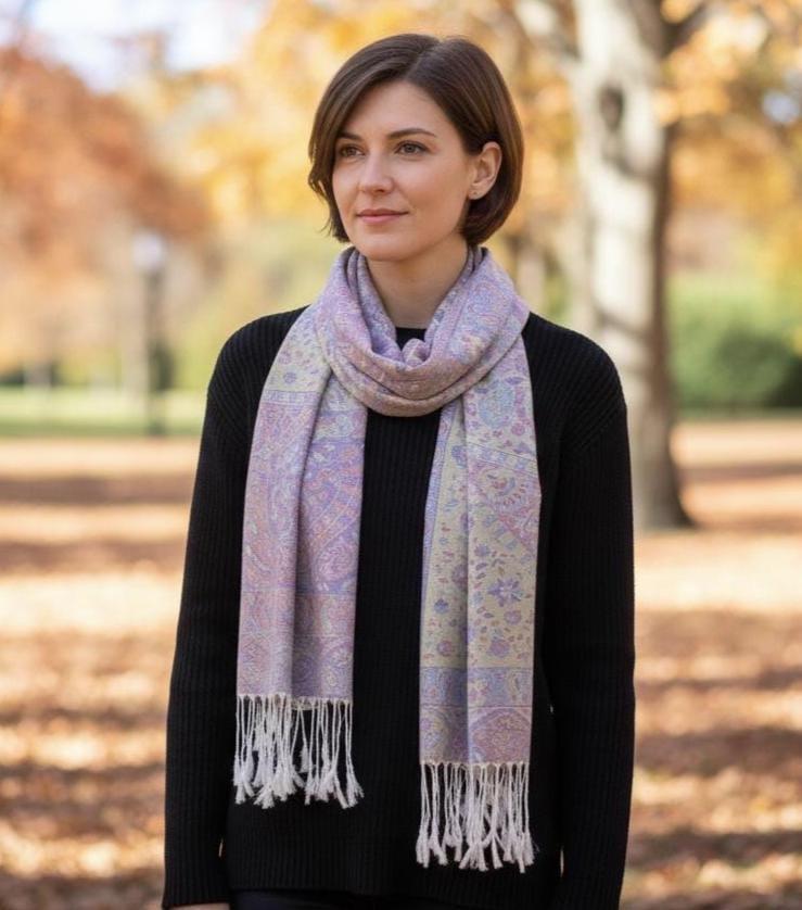Soft Pashmina Shawl & Scarf for Women, Jacquard Brocade, Shawl, Sarong or Head Wraps