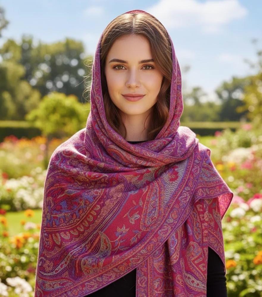 Reversible Soft Pashmina Shawl & Scarf for Women, Jacquard Brocade, Shawl, Sarong or Head Wraps