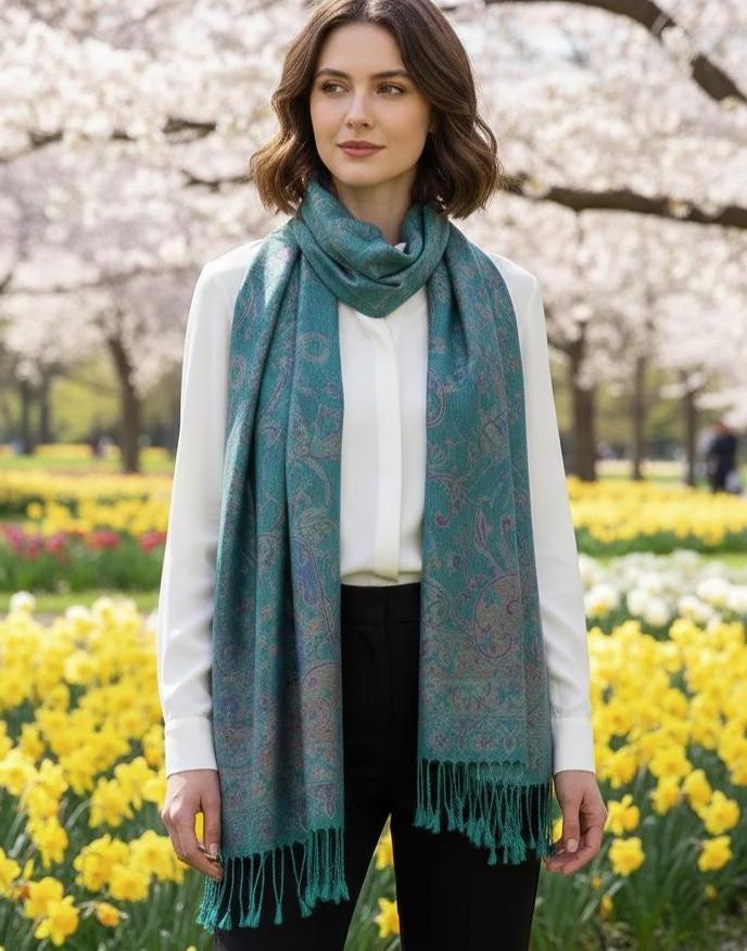 Reversible Soft Pashmina Shawl & Scarf for Women, Jacquard Brocade, Shawl, Sarong or Head Wraps