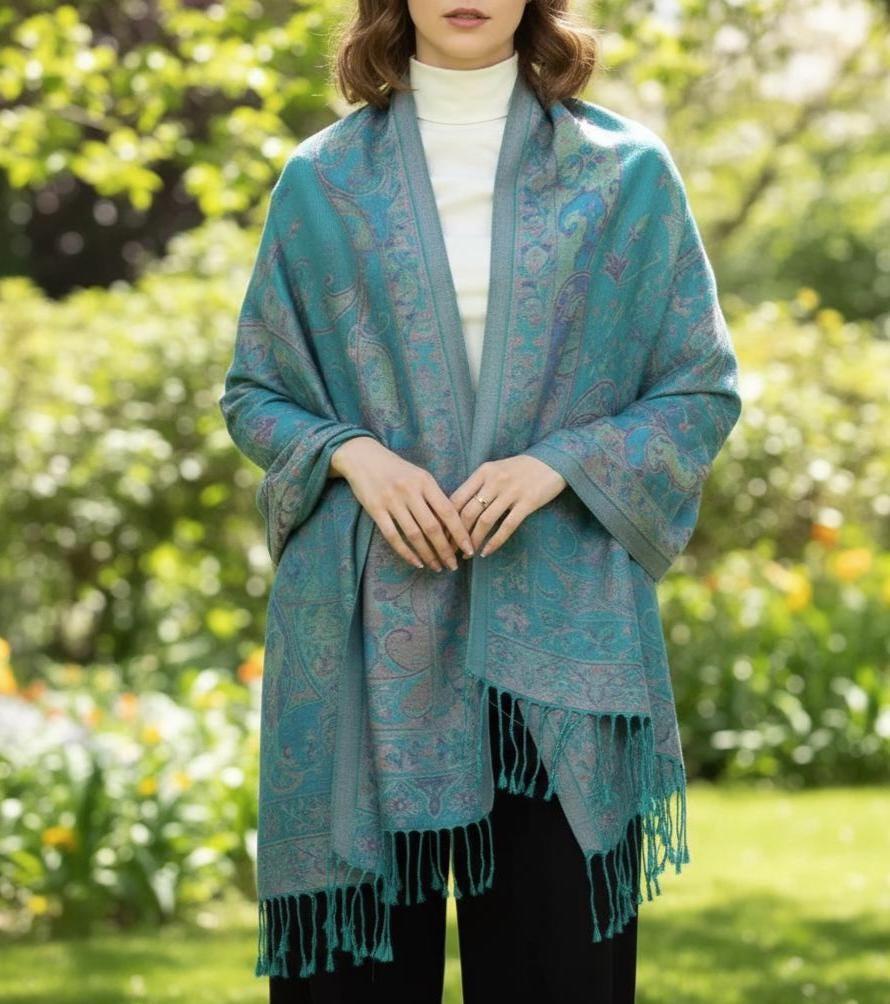 Reversible Soft Pashmina Shawl & Scarf for Women, Jacquard Brocade, Shawl, Sarong or Head Wraps