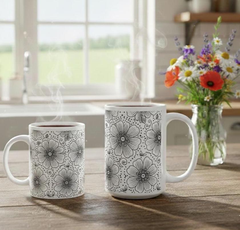Floral Cups -  Large and Small Ceramic Mugs
