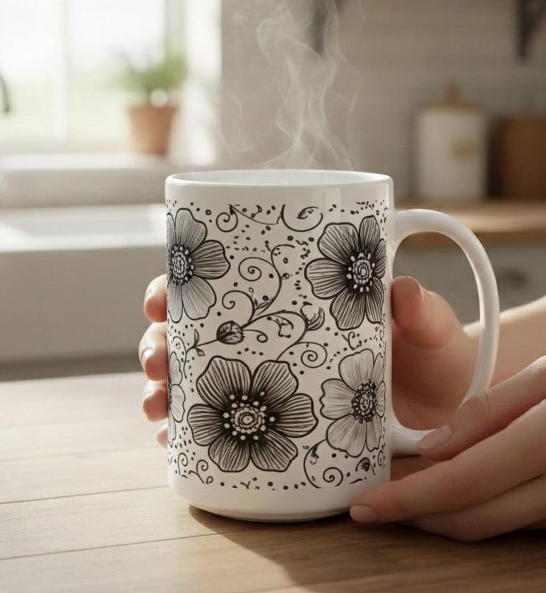 Floral Cups -  Large and Small Ceramic Mugs