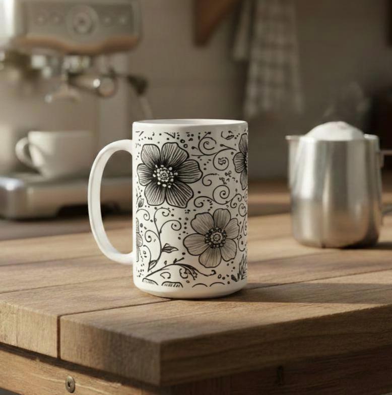 Floral Cups -  Large and Small Ceramic Mugs