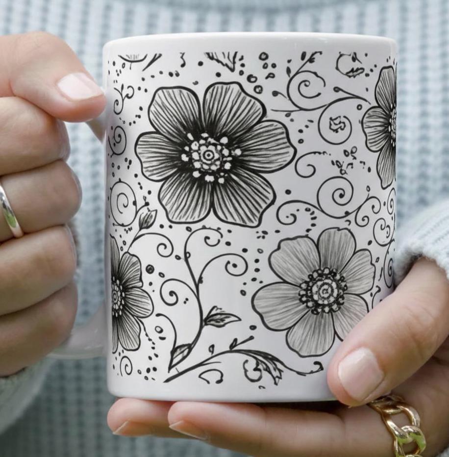 Floral Cups -  Large and Small Ceramic Mugs