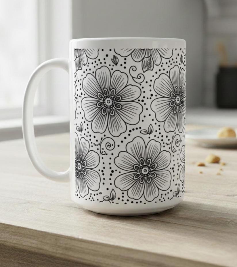 Floral Cups -  Large and Small Ceramic Mugs