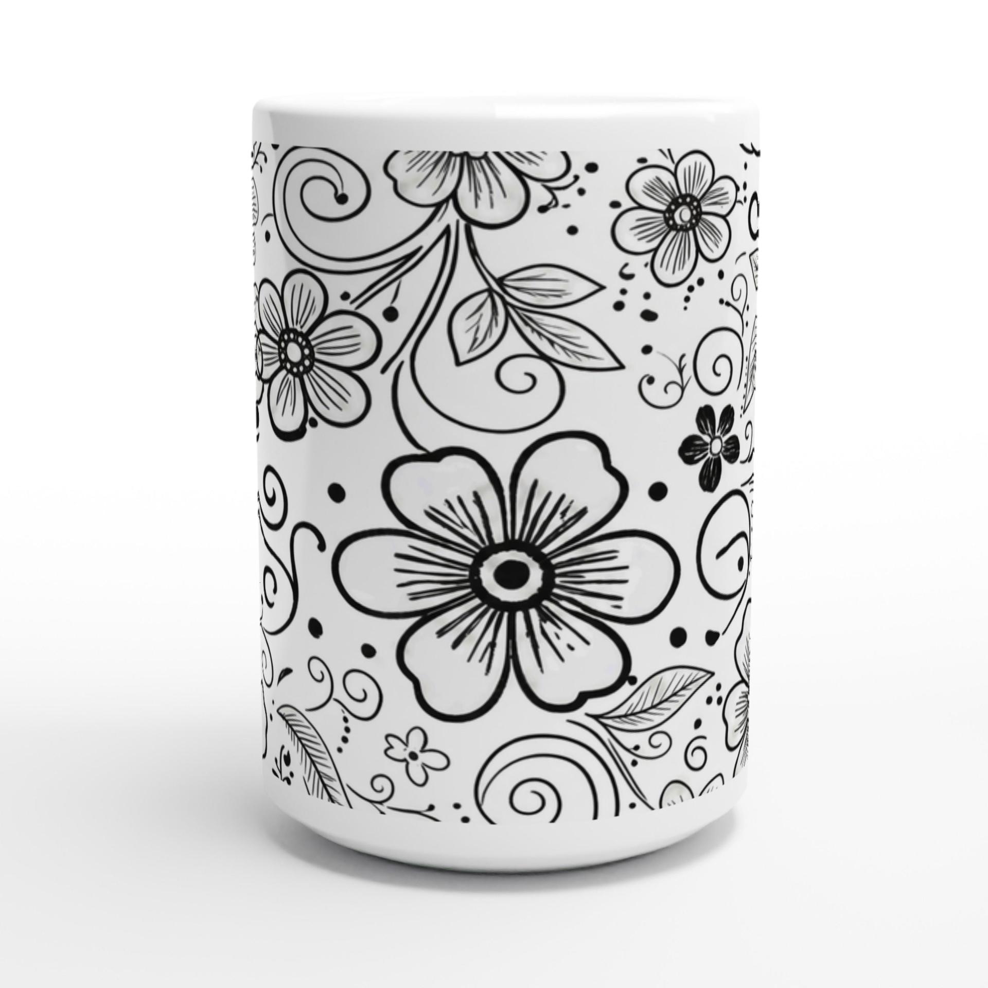Set of Big Mugs, Floral Cup Set, Large 15 oz Matching Cups