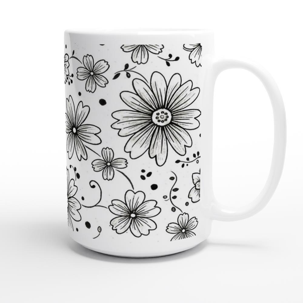 Set of Big Mugs, Floral Cup Set, Large 15 oz Matching Cups