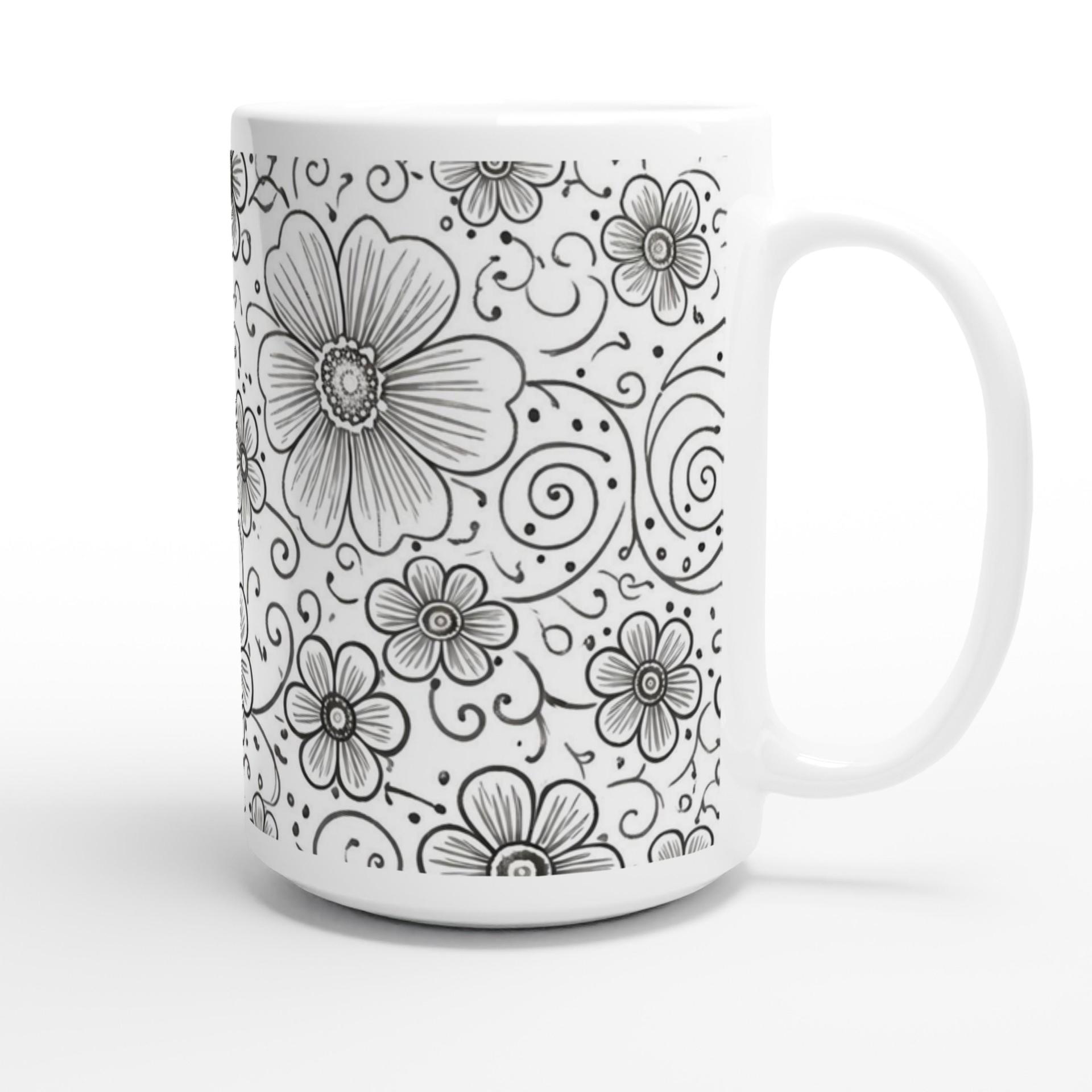 Set of Big Mugs, Floral Cup Set, Large 15 oz Matching Cups