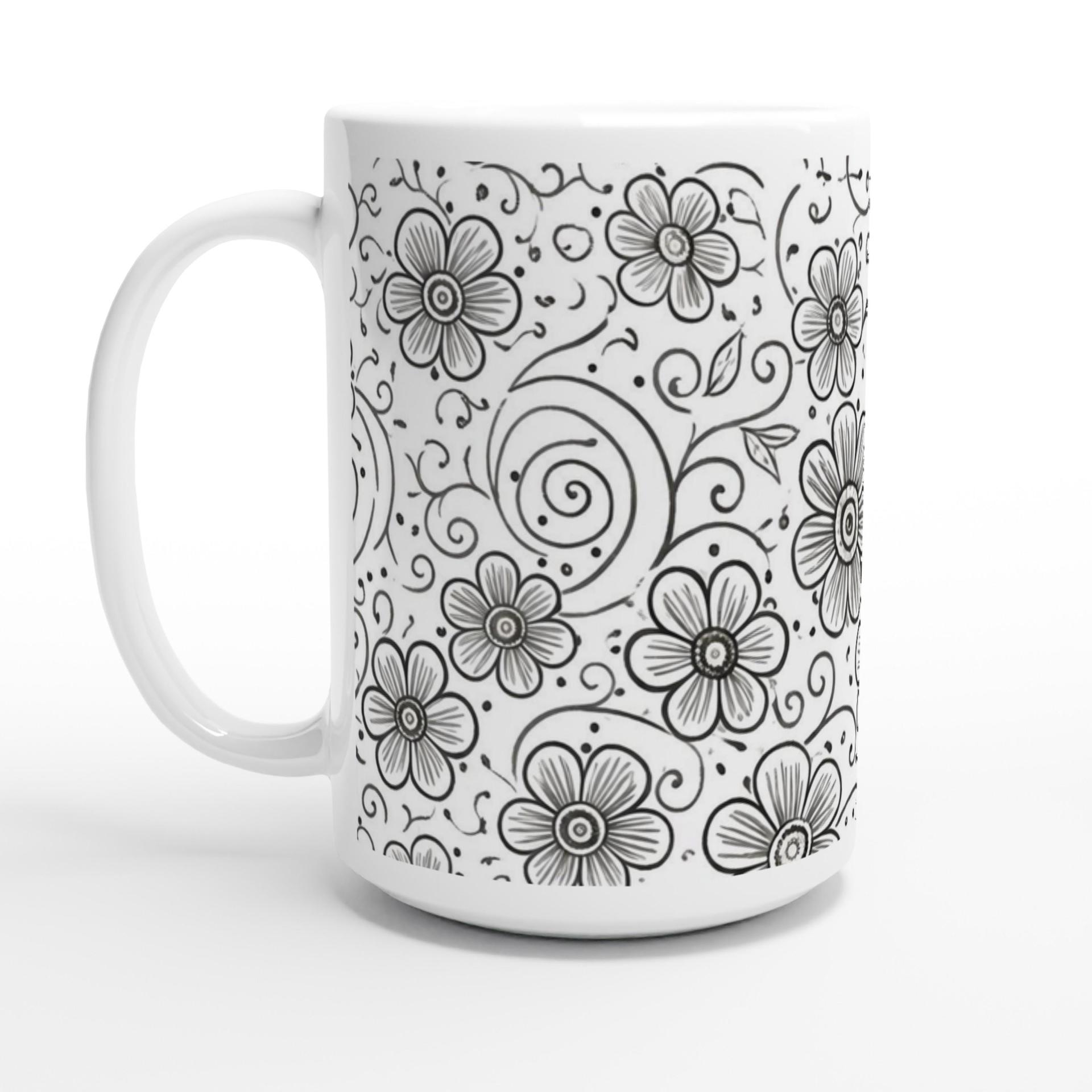 Set of Big Mugs, Floral Cup Set, Large 15 oz Matching Cups