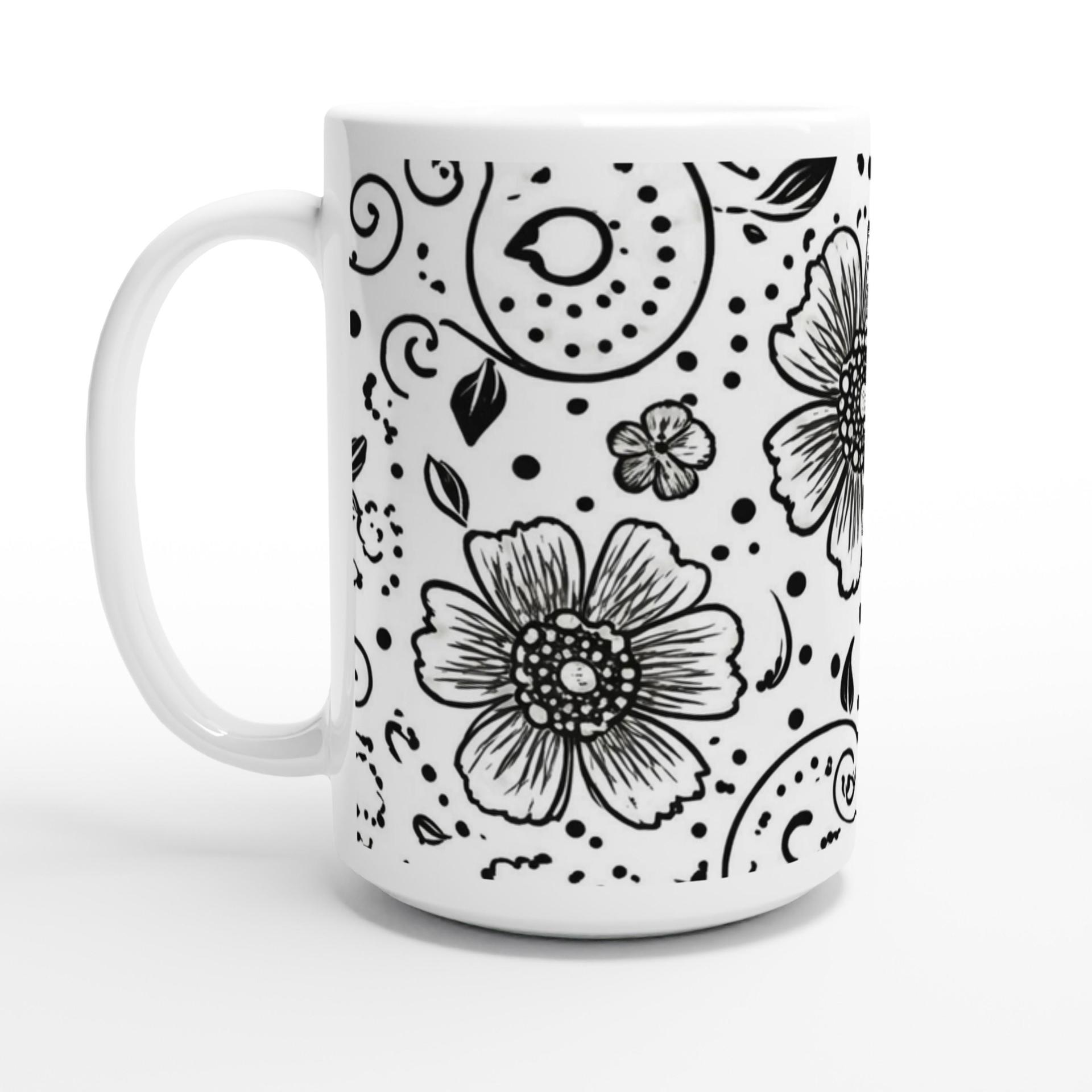 Set of Big Mugs, Floral Cup Set, Large 15 oz Matching Cups