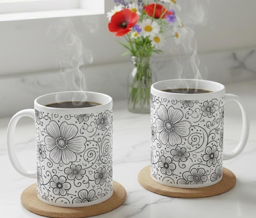 Floral Cups -  Large and Small Ceramic Mugs