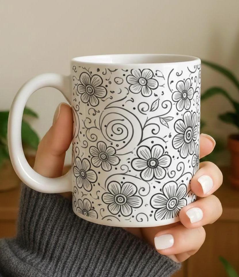 Floral Cups -  Large and Small Ceramic Mugs