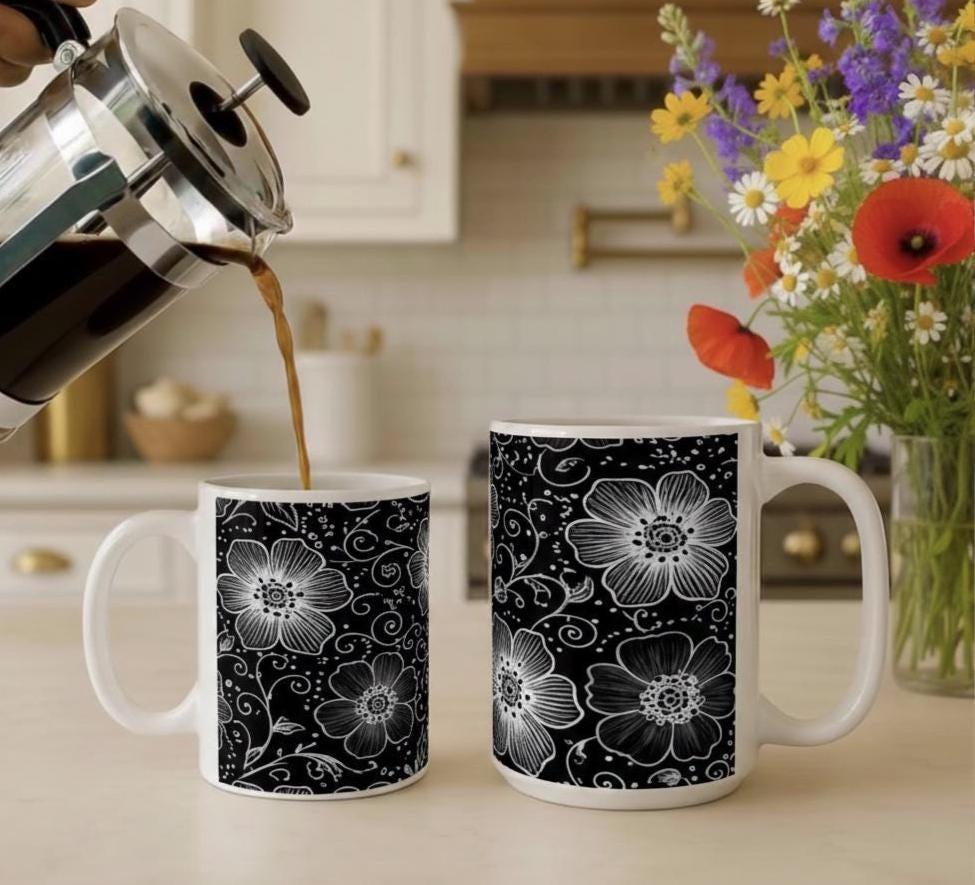 Floral Cups -  Large and Small Ceramic Mugs