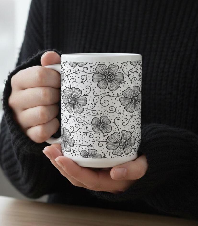 Floral Cups -  Large and Small Ceramic Mugs