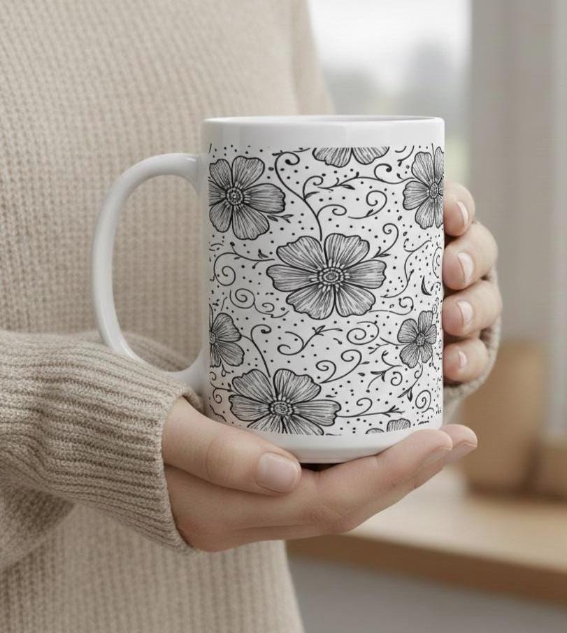 Floral Cups -  Large and Small Ceramic Mugs